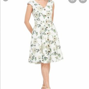 Floral V Neck Flare Cocktail Dress